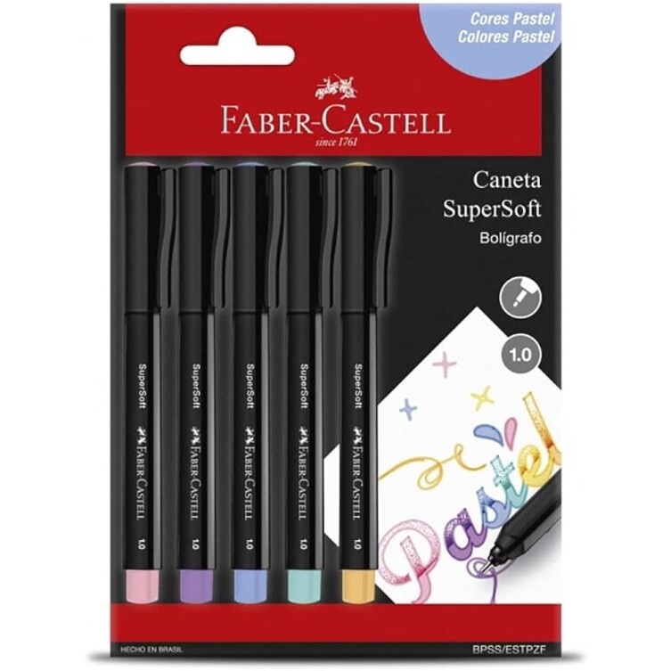 Caneta Supersoft Pen Faber-Castell 1.0mm Pastel - Ctl 5 Unidades