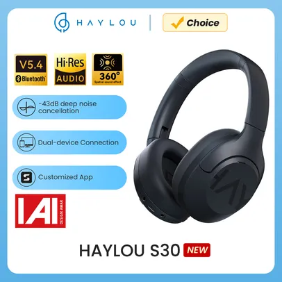 HAYLOU S30 Fone de ouvido sem fios Bluetooth, 40mm Driver, 80H Bluetooth 5.4, 43d