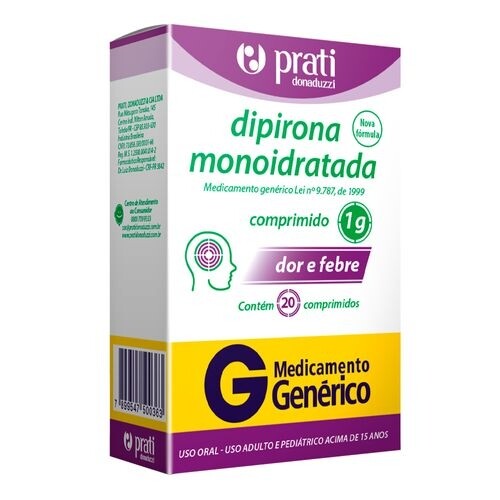 Dipirona Monoidratada 1g Genérico Prati - 20 Comprimidos