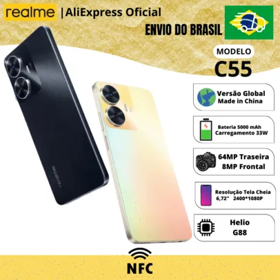 [BRASIL] Smartphone Realme C55 256GB ROM / 8GB RAM Versão Global 4G , Processador Helio G88, Carregador 33W