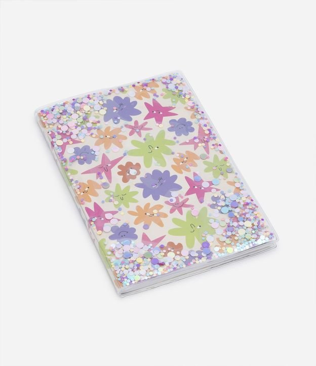 Caderno Médio com Folhas Pautadas e Estampa Colorida com Brilho
