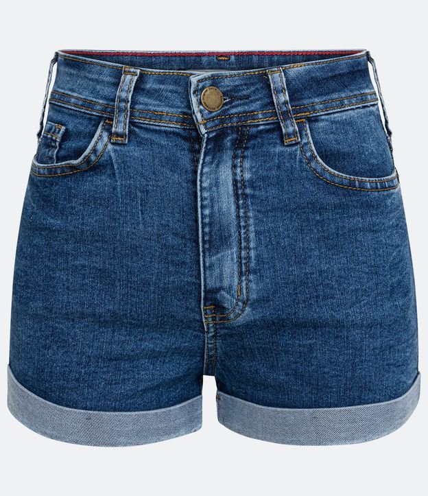 Short Hotpants Cintura Alta em Jeans com Barra Dobrada