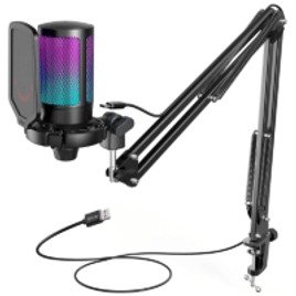 Kit Microfone Fifine A6T RGB Usb + Braço Articulado