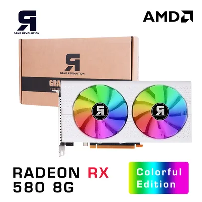 JOGO RX 580 Gaming Placa gráfica, 8GB, GDDR5, 256bit, RGB branco, GPU AMD