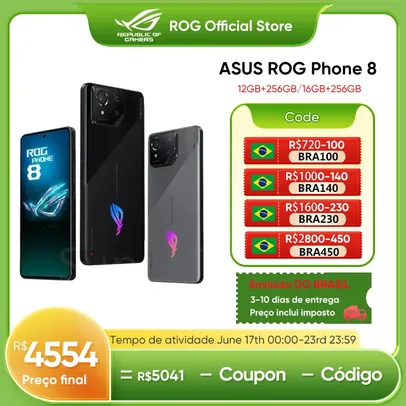 Smartphone ASUS ROG Phone 8 com Snapdragon 8, 5G, Tela de 6,78" 256gb