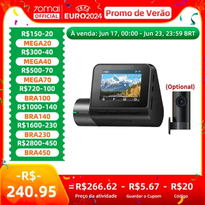 Camera Veicular De Gravacao Continua A200, 1080P, HDR, tela IPS de 2 "