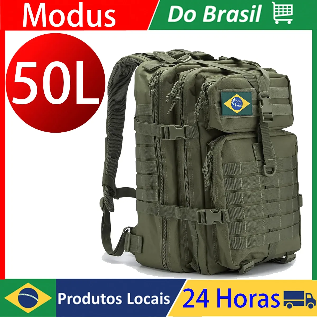 [Do brasil] Mochila Molle Impermeável Nylon Militar Tático 50L