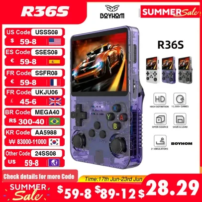 (R$159 Moedas)Video Game portátil R36S Retro Handheld Console Linux Sistema 3,5 polegadas IPS tela Pocket Video Player 64GB Jogos