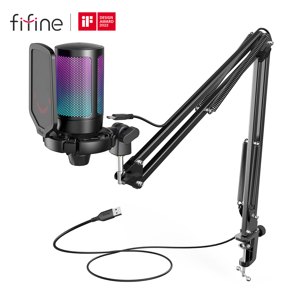 Microfone Fifine Ampligame A6T RGB com Braço Articulado