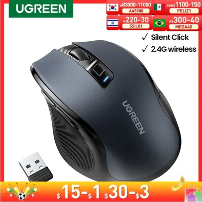 UGREEN Mouse ergonômico sem fio, 4000 DPI, 6 botões, 2.4G