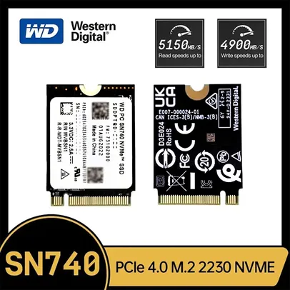 (R$338,88 - Com taxas) SSD WD SN740 1TB M.2 2230 NVMe PCIe Gen 4x4 para Steam Deck