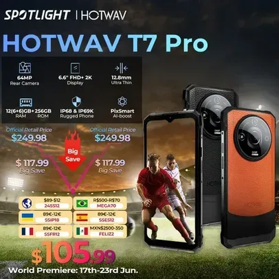 Smartphone HOTWAV T7 Pro Rugged 6.6'' FHD+ 2K 6280mAh 12(6+6)GB+256GB 64MP