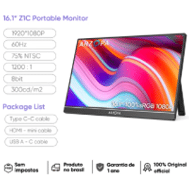 Mini Monitor Portátil ARZOPA Z1C 16.1" 100% sRGB 60Hz Tipo-C