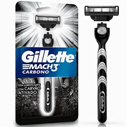 (+ Por - R$ 15,60) Gillette Mach3 Carbono Aparelho de barbear reutilizável com Carvão Ativado e Fita Lubrificante Melhorada 1 Ud