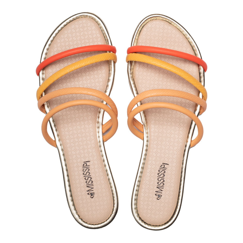 Rasteira Feminina Mississipi Tiras Finas Coloridas Laranja