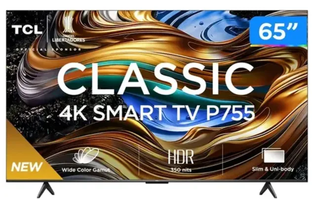 Smart TV 65" 4K UHD LED TCL 65P755 Wi-Fi Bluetooth 3 HDMI 1 USB