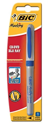 Pincel Marcador Permanente BIC Marking, para CD/DVD/Blu-Ray, Azul, c/ Grip Emborrachado, 886441, 1 Unidade