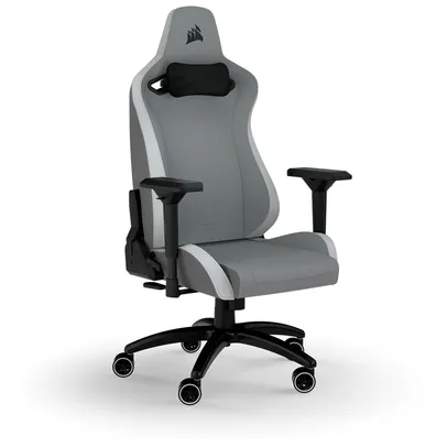 Cadeira Gamer Corsair TC200 Fabric, Até 120Kg, Apoio de Braços 4D, Almofadas, Reclinável, Cilindro Classe 4, Cinza e Branco - CF-9010048-WW