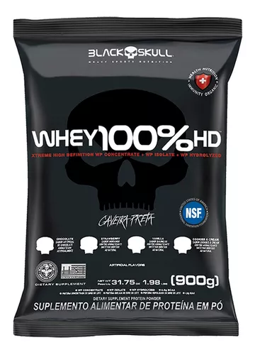 (2unid) Whey 100% Hd Refil Black Skull - 900g (wpc, Wpi E Wph) Sabor Chocolate