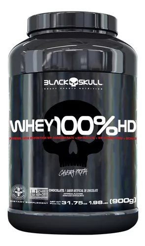 Whey 100% Hd Black Skull Pote - 900g (wpc, Wpi E Wph) Sabor Baunilha