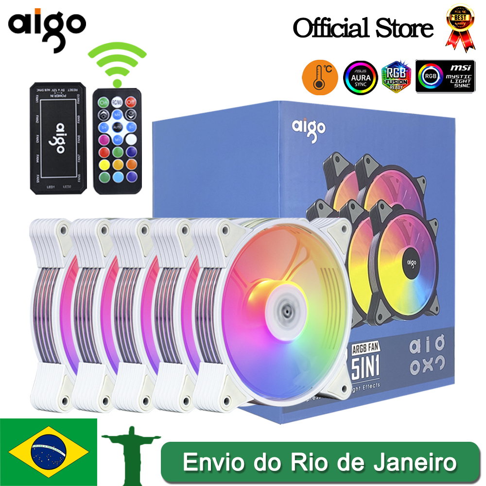 Kit 5 Fans Aigo AR12 RGB + Controladora e Controle Remoto