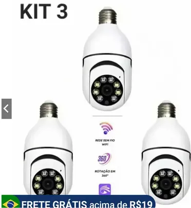 Kit 3 Câmeras de segurança a Prova D'água sem fio gira 360 com app Yousee full HD visão notturna