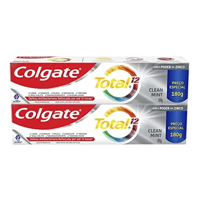 [Rec/ + por - R$14,99] Colgate Total 12 Clean Mint - Creme Dental, 2 unidades de 180g