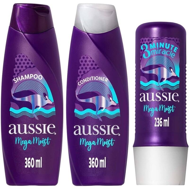 Kit Aussie Mega Moist Shampoo 360ml + Condicionador 360ml + 3 Minutos Milagrosos 236ml
