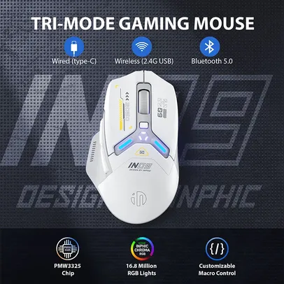 [Taxa Inclusa/Moedas - R$ 46] Mouse Gamer Sem Fio INPHIC IN9, Sensor PIXART PMW3325, RGB, 10,000DPI