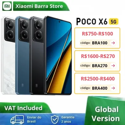 [Já do Brasil] Smartphone Xiaomi Poco X6 5G 8GB RAM 256GB - Versão Global