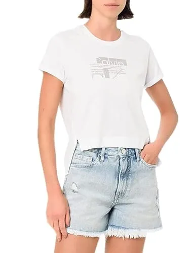 Camiseta fenda logo, Calvin Klein, Feminino, branco, G