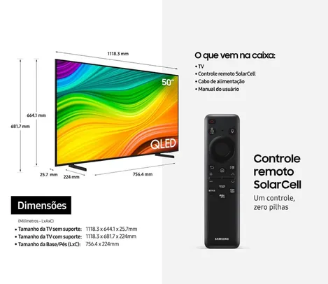 Samsung Smart TV 50" QLED 4K Q60D 2024, Modo Game, Som em Movimento, Tela sem limites, Design slim, Visual livre de