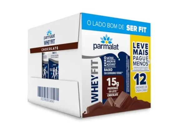 (REC + cupom 10%) Parmalat WheyFit Pack Bebida Láctea Chocolate 15g de Proteína 250 Ml - 12 Unidades