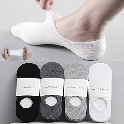 Meias de tornozelo de algodão invisível masculinas, 5 pares