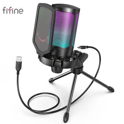 FIFINE - USB Microfone Condensador Gaming, Filtro Pop