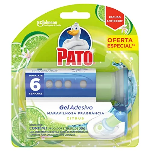 Pato Desodorizador Gel Adesivo Citrus, Limpeza Banheiro, Vaso Sanitário Limpo e Perfumado, Com Aplicador, 6 Discos