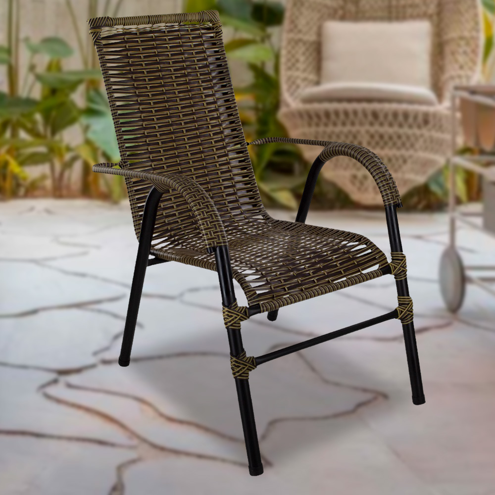 Cadeira De Área Em  Ferro Com Assento De Fibra Bela Fama - Capuccino