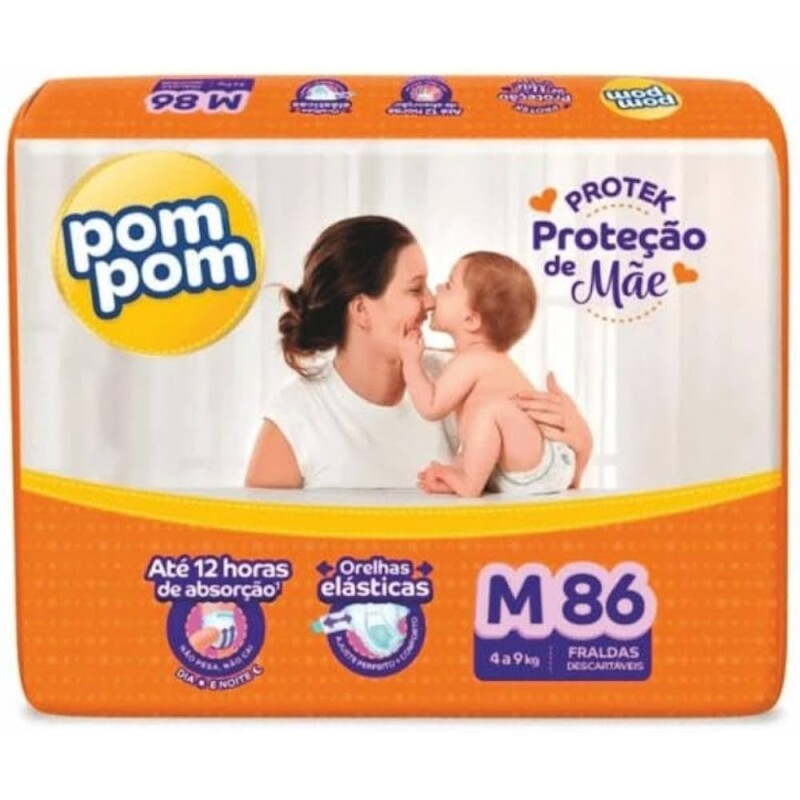 Fralda Pom Pom Protek Proteção de Mãe Hiper Tam M - 86 Unidades
