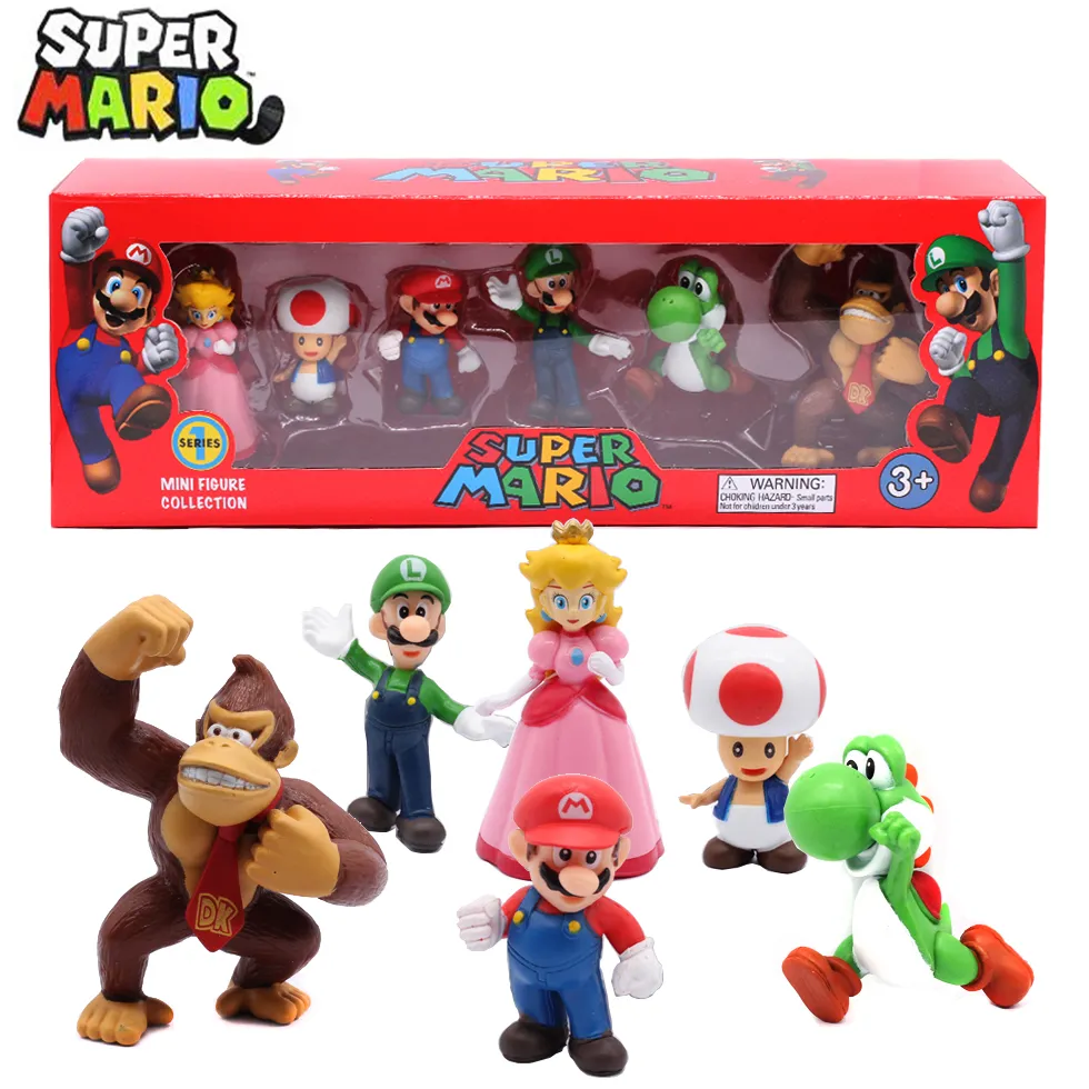 Kit 6 Bonecos Super Mario Bros (Luigi, Donkey Kong, Peach...)