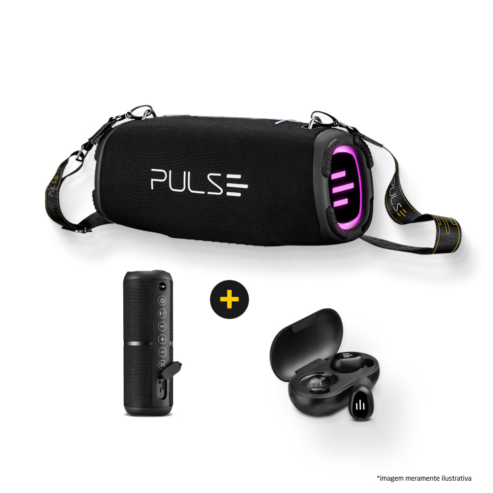 Caixa de Som Xplode 4 50W BT/AUX/USB/SD Pulse + Caixa de Som Wave 2 20W + Earphone TWS Pulse -