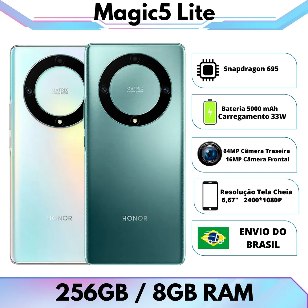 [No Brasil] Honor Magic 5 Lite 5G 256GB ROM / 8GB RAM