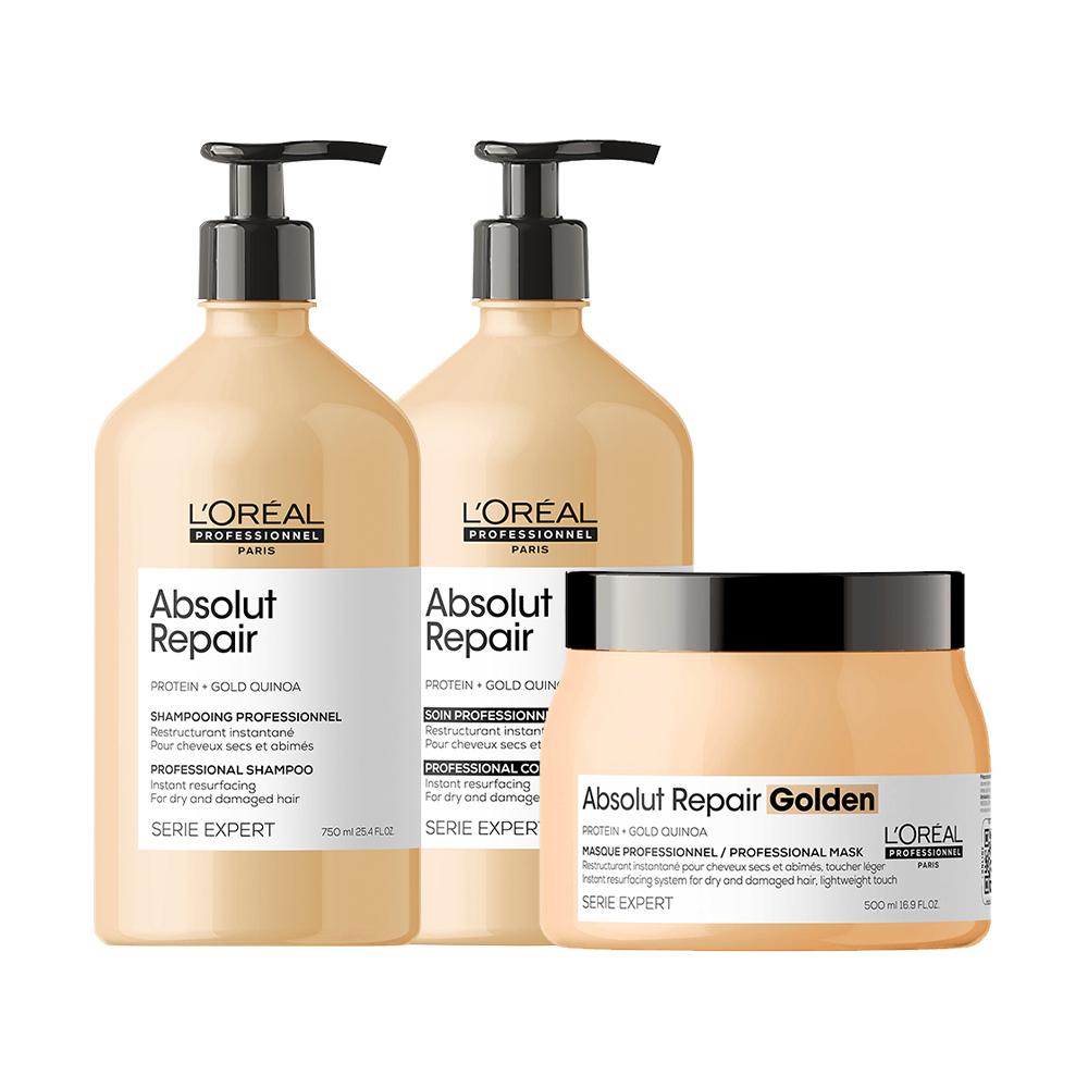 Kit Shampoo 750ml + Condicionador 750ml + Máscara 500g L'Oréal Pro Absolut Repair Gold Quinoa