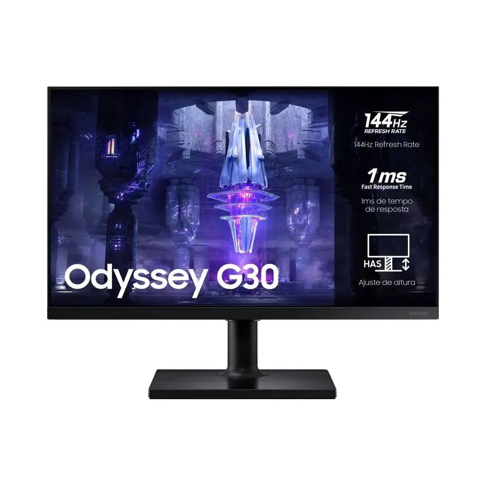 Monitor Gamer Samsung Odyssey G30 24 FHD, Tela Plana, Painel VA, 144Hz, 1ms, HDMI, FreeSync Premium Preto
