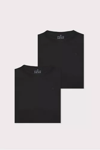 Kit 2 Camisetas Masculinas Pretas Básicas Polo Wear Preto - Tam P