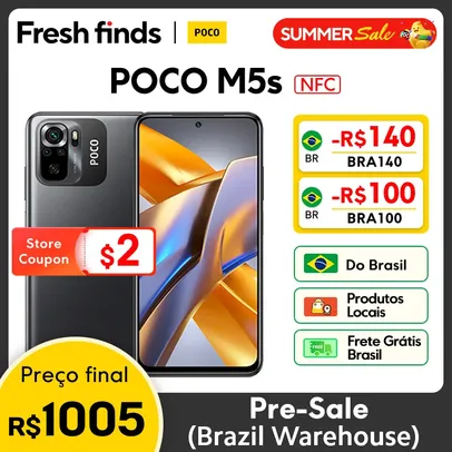 (DoBrasil) Smartphone POCO M5S 8GB 256GB Versão Global