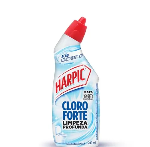 (REC / ADD 20 unid) Harpic Cloro Forte - Desinfetante Sanitário Líquido Desodorizador, 200ml, Azul