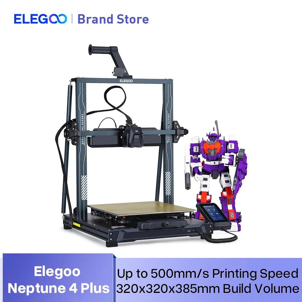 ELEGOO-NEPTUNE 4 PLUS Impressora 3D FDM, até 500 mm/s de impressão, Klipper, Motherboard de alta velocidade, Build Volume 320x320x385mm