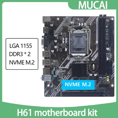 [R$94,25 |TaxaInclusa + Moedas] Placa Mãe MUCAI-H61 Kit Motherboard, LGA 1155