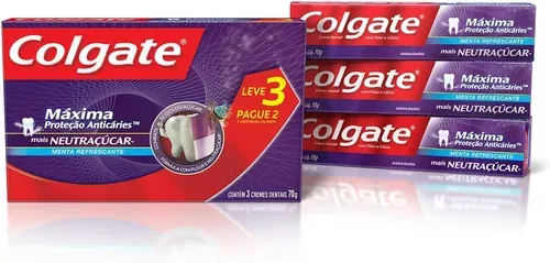Colgate Creme Dental Máxima Proteção Anticáries Mais Neutraçúcar 70G Promo Leve 3 Pague 2