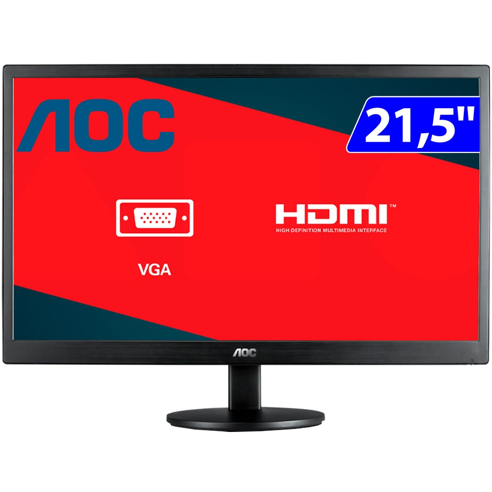 Monitor Aoc Led 21,5" Widescreen Full Hd Hdmi Vga 60Hz E2270swhen - Preto - Bivolt